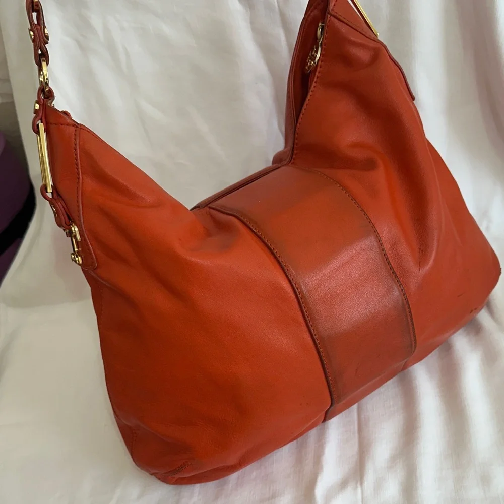 Tory Burch Vibrant Orange Leather Hobo Bag - Picture 13 of 16